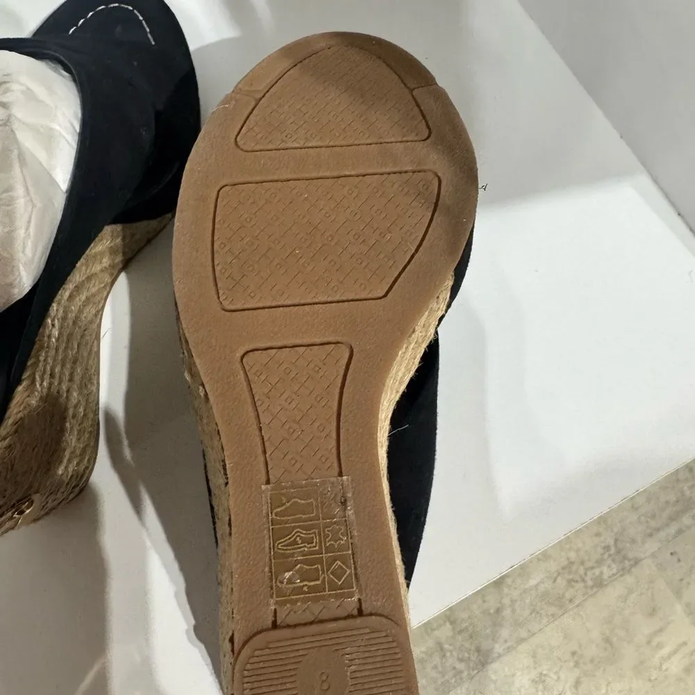 Tory Burch Black and Tan Espadrille Wedges